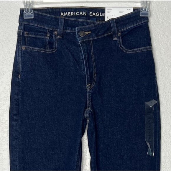 American Eagle Mom Jeans Stretch Super High Rise Dark Wash Denim 2 Long - Picture 2 of 16